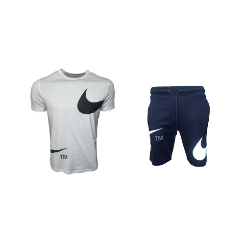 Мъжки спортен къс комплект Nike Swoosh  Shorts + T-shirt White Dark Blue